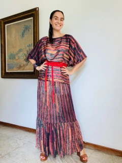 Saia Babados Longa Chiffon Paul Klee Vermelho - comprar online