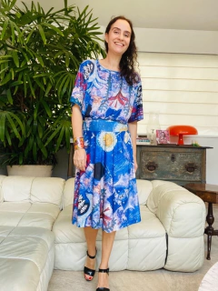 Vestido Morcego Evasê Jersey Paul Klee Azul - comprar online