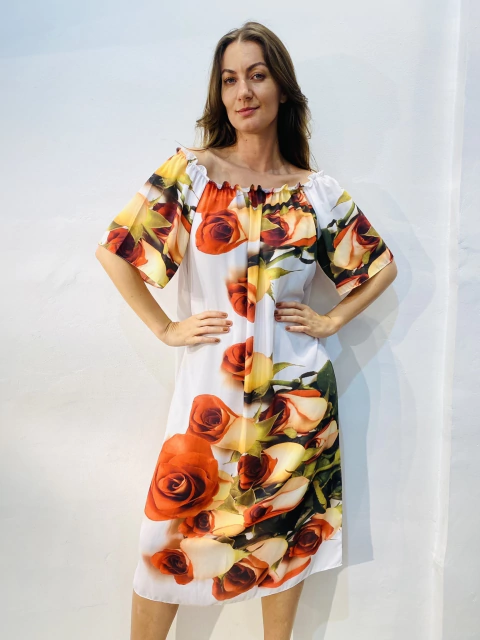 Vestido Cigana Curto Crepe Rosa Ocre