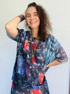 Camiseta Morcego Cetim Monet Azul - comprar online