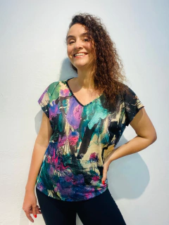 Camiseta Kaftan Vual de Malha Joan Blue - comprar online