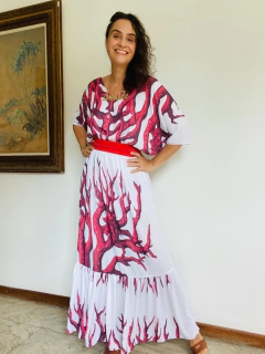 Vestido Morcego Babado Longo Crepe Coral - buy online