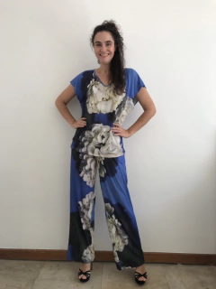 Calça Reta Jersey Hortênsia Azul