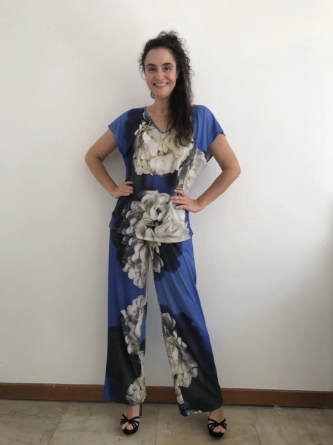 Calça Reta Jersey Hortênsia Azul