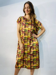 Vestido Kaftan Curto Cetim Macarrom - comprar online