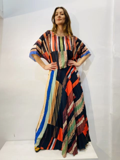 Vestido Morcego Saia Plissada Crepe Klee Listra