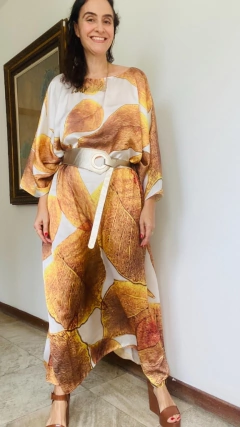 Image of Vestido Maxi Longo Cetim Folhas Douradas
