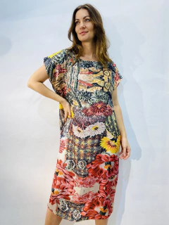 Vestido Kaftan Curto Cetim Cactus