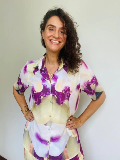 Camisa Social Crepe Manga Curta Orquídea Branco - online store