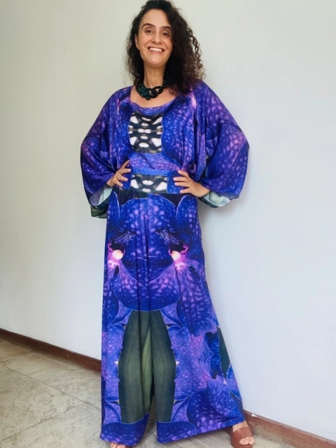 Calça Evasê Jersey Orquidario Roxo