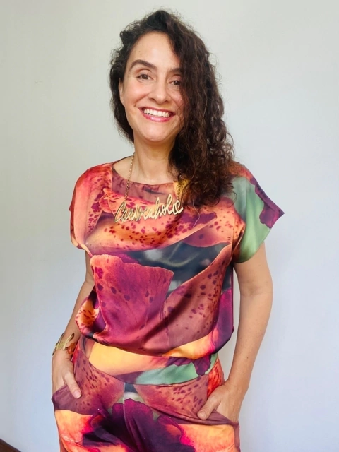 Camiseta Kaftan Cetim Orquídea Laranja