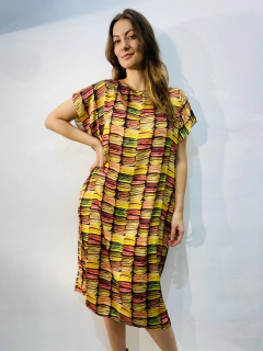 Vestido Kaftan Curto Cetim Macarrom