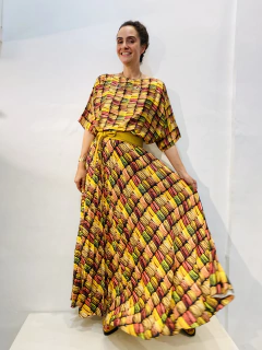 Vestido Morcego Plissado Cetim/Crepe Macarron - comprar online