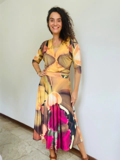 Vestido Sereia Evasê Curto Jersey Orquídea Amarelo - ALESSA