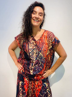 Camiseta Kaftan Vual de Malha Leque - ALESSA