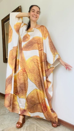 Vestido Maxi Longo Cetim Folhas Douradas - online store