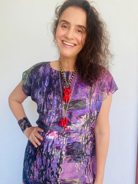 Camiseta Kaftan Cetim Monet Lilás