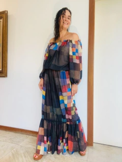 Vestido Bufante Longo Chiffon Paul Klee Colorido - loja online