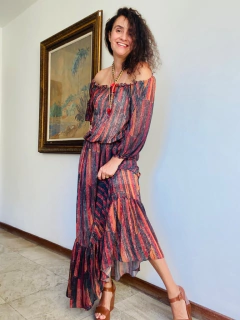 Vestido Cigana Babado Chiffon Paul Klee Vermelho