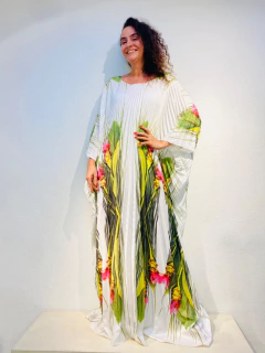 Vestido Plissado Longo Crepe Folhagem - online store