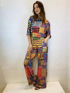 Calça Reta Jersey Xadrez na internet