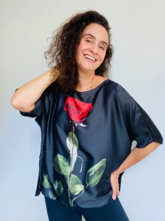 Camiseta Morcego Cetim Rosa Preta - ALESSA