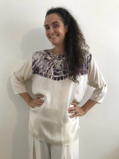 Blusa Manga 3/4 Seda Colar Prata