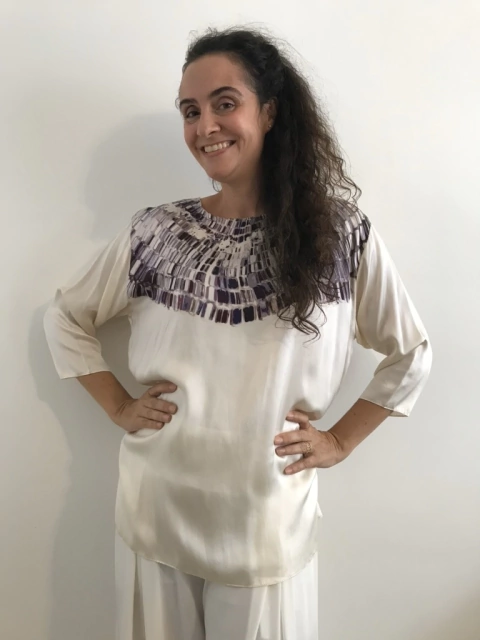 Blusa Manga 3/4 Seda Colar Prata