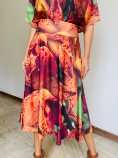 Saia Evasê Mid Jersey Orquidea Laranja - buy online
