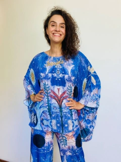 Camiseta Plissada Crepe Paul Klee Azul - comprar online