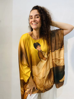 Camiseta Maxi Cetim Alcione Saia Amarela