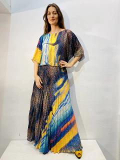 Vestido Morcego Saia Plissada Crepe Balneario na internet