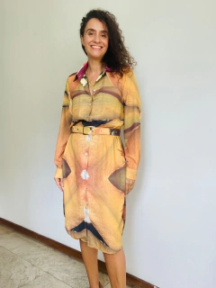 Vestido Chemise Curto Crepe Orquídea Amarelo on internet