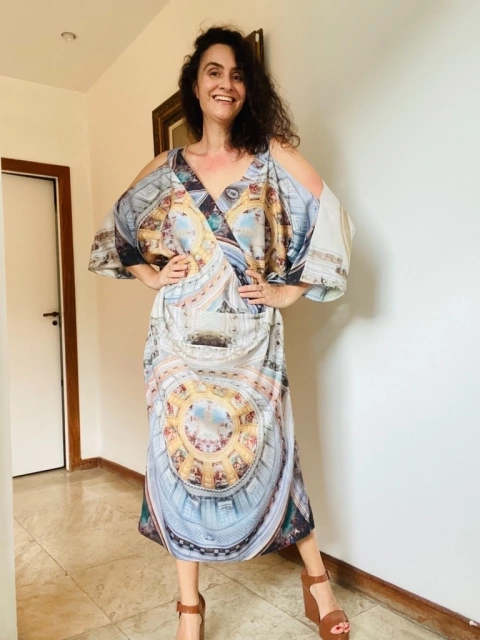 Vestido Transpasse Crepe Fachada