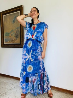 Saia Babado Longa Paul Klee Azul - loja online