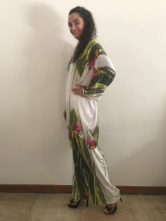 Camiseta Maxi Cetim Folhagem Verde - ALESSA