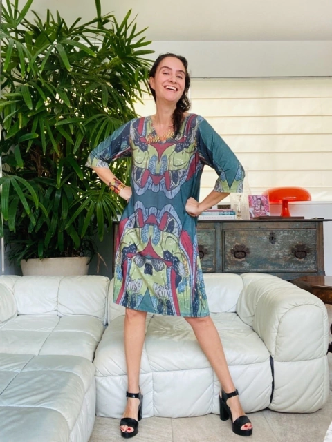 Vestido Evasê 3/4 Jersey Oliva