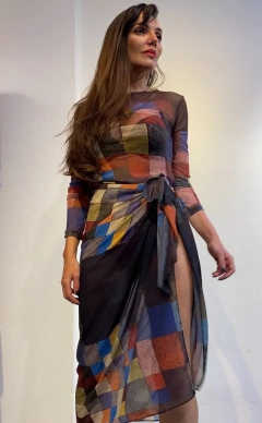 Saia Pareô Longo Crepe Paul Klee Colorido