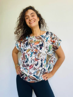 Camiseta Kaftan Cetim Passaros on internet