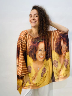 Camiseta Maxi Cetim Alcione Amarela Quadrados - buy online