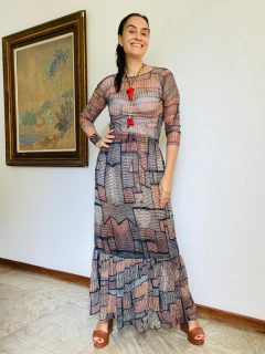 Saia Babado Longa Chiffon Paul Klee Cinza - online store