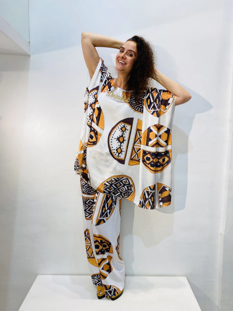 Calça Reta Jersey Indigena Rosa Magalhães