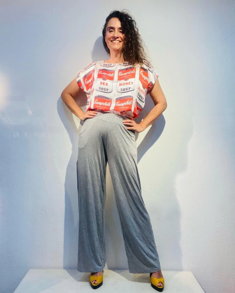 Calça Reta Malha Cinza Mescla