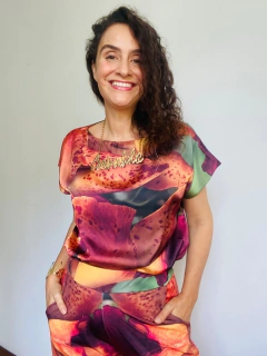 Camiseta Kaftan Cetim Orquídea Laranja - loja online