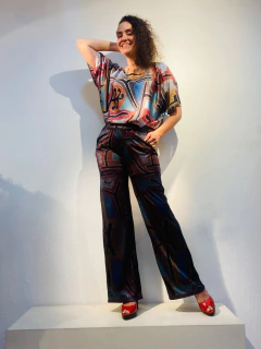 Calça Reta Malha Metalizada Paul Klee Rosa - buy online