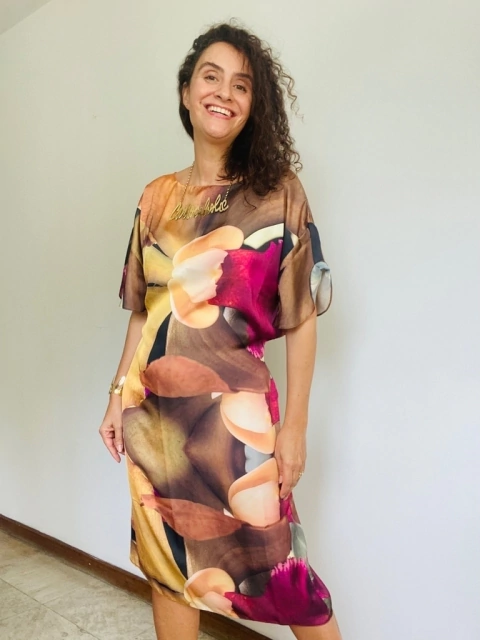 Vestido Asa Curto Cetim Orquídea Amarelo