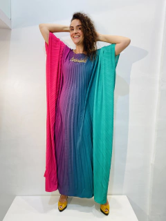 Vestido Maxi Longo Cetim Verde e Rosa on internet