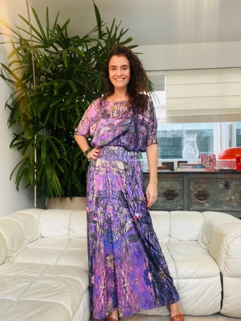 Calça Evasê Jersey Monet Lilás