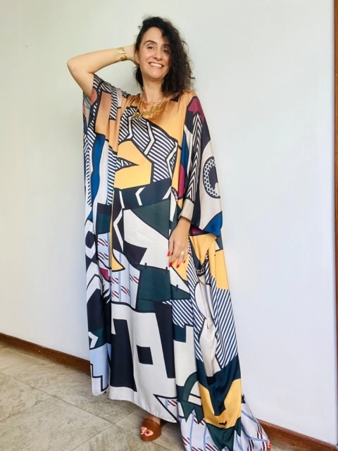Vestido Maxi Longo Cetim Pop Comics