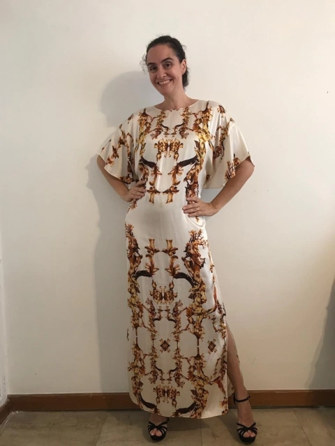 Vestido Longo Asa Seda Castiçal Branco